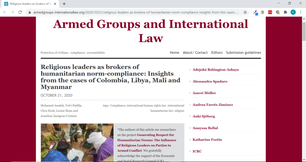 Religious leaders as brokers of humanitarian norm-compliance: Insights from the cases of Colombia, Libya, Mali and Myanmar